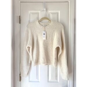 Z Supply Womens Fuzzy Knit Crewneck Sweater Winter White ZW244268BM XS‎ New